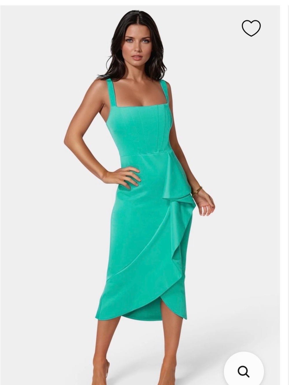 bebe Turquoise Square-Neck Ruffle Midi Dress